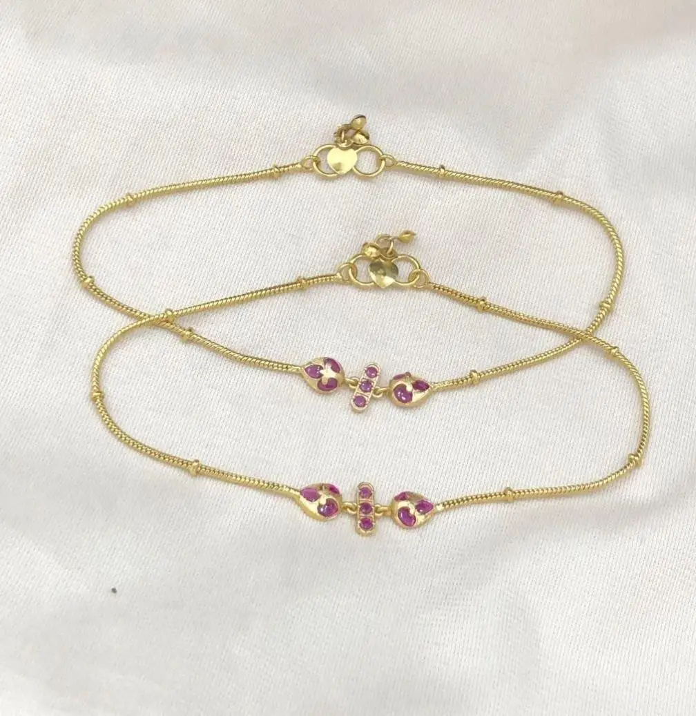 Pink Kundan Stone anklets